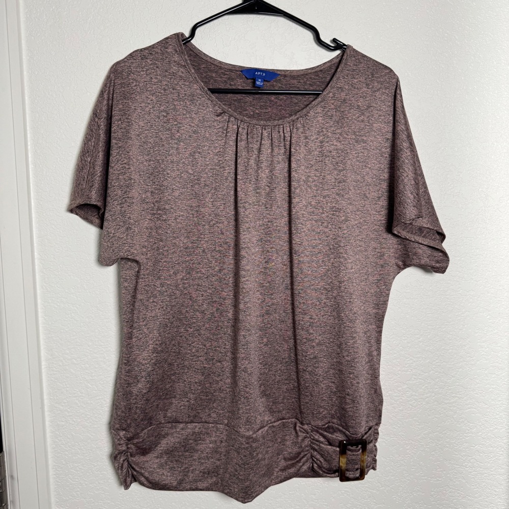 Apt. 9 Blouse Women Medium Mauve Space Dye Buckle Detail Short Sleeve Scoop Neck